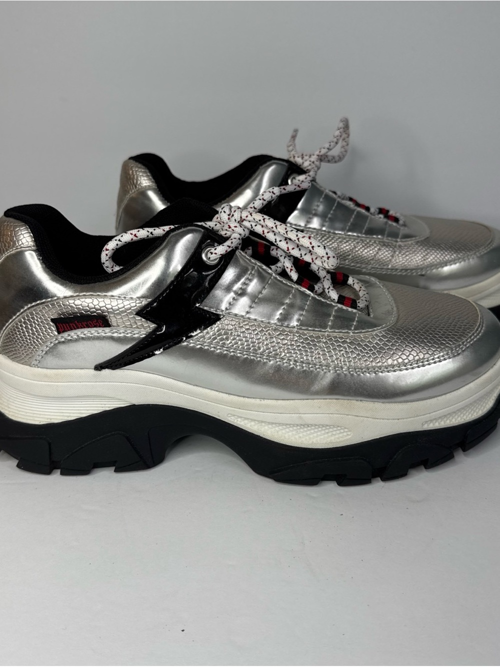 SKECHERS Shoes PUNKROSE 7.5 Womens Silver Black Casual Platform Sneaker 148001